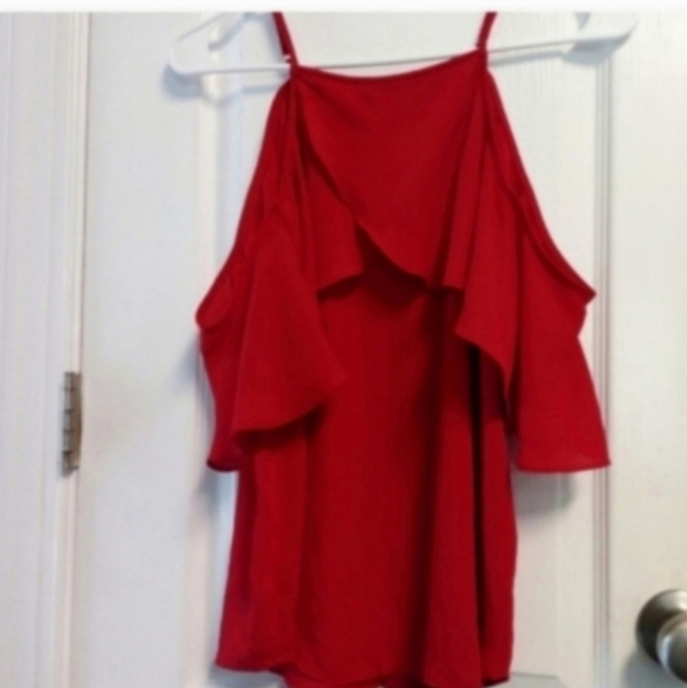 Staccato Women's M Red Ruffle Sleeveless Top Spaghetti Straps Summer Beach
